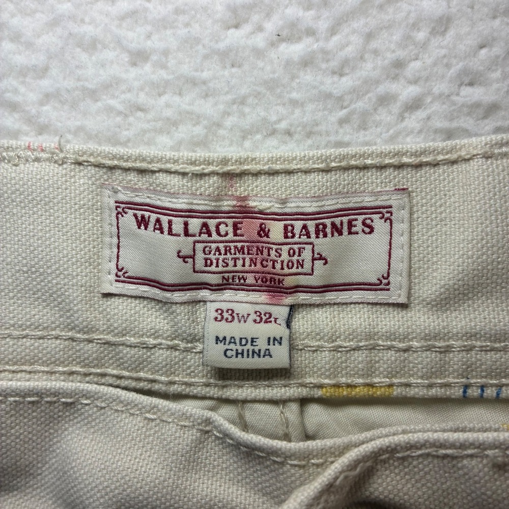 Wallace Barnes Carpenter Pants Men 33x32 Beige Sailboat AOP Double Knee J Crew - Picture 5 of 9